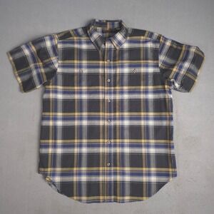 RIDGECUT Tough Wear Mens L Plaid Short Sleeve Button Up Shirt Blue Yellow Black